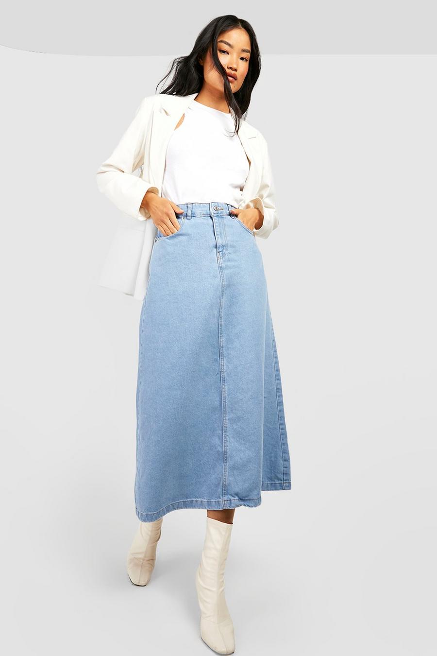 Mid blue A Line Denim Maxi Skirt